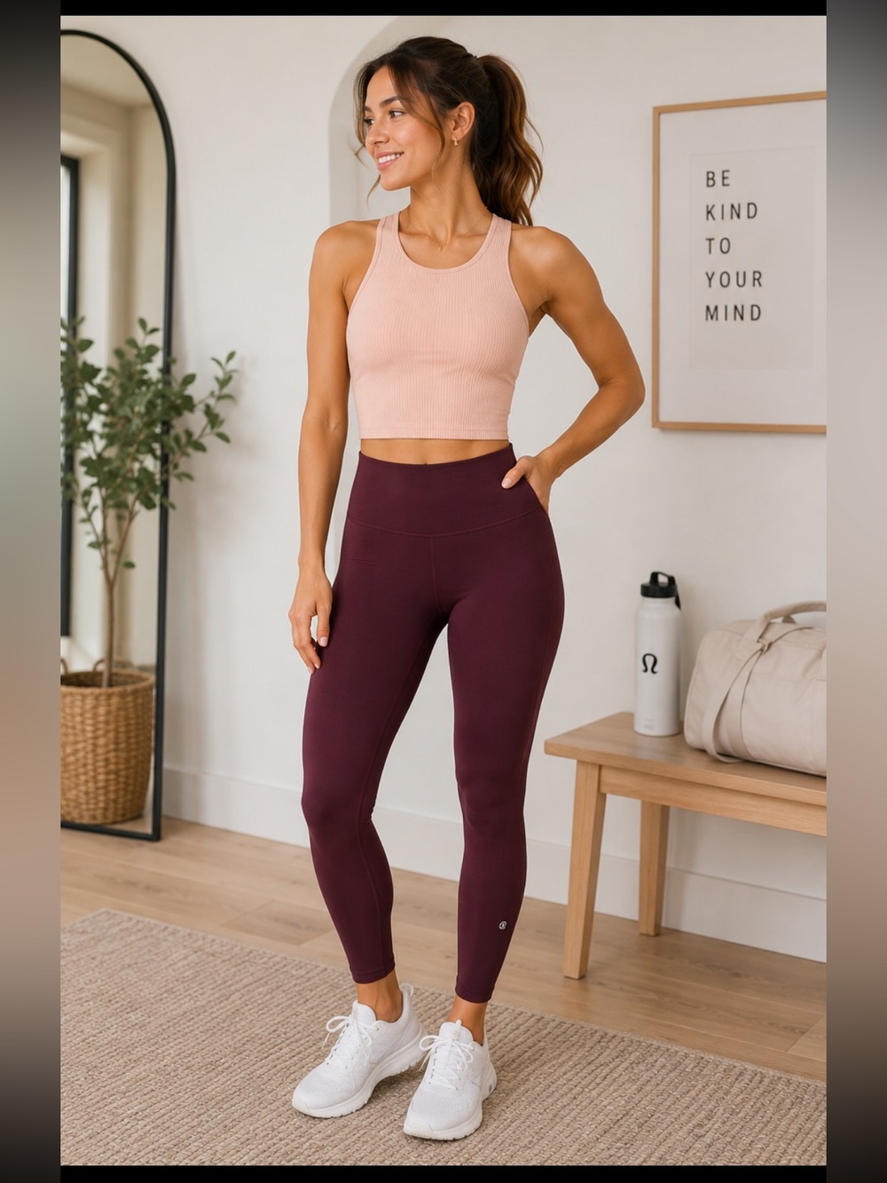 240 Lululemon Ebb to Street Racerback Crop Tank Pink Mist Ribbed Built In Bra 4